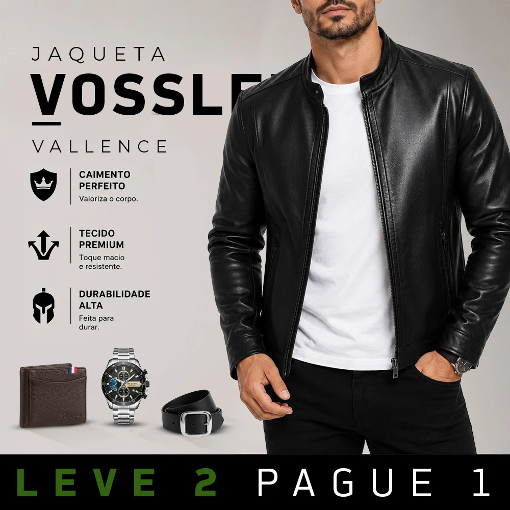 [LEVE 2 PAGUE 1] Jaqueta Masculina Vossler em Couro Legítimo Premium +BRINDES: Relógio, Cinto e Carteira