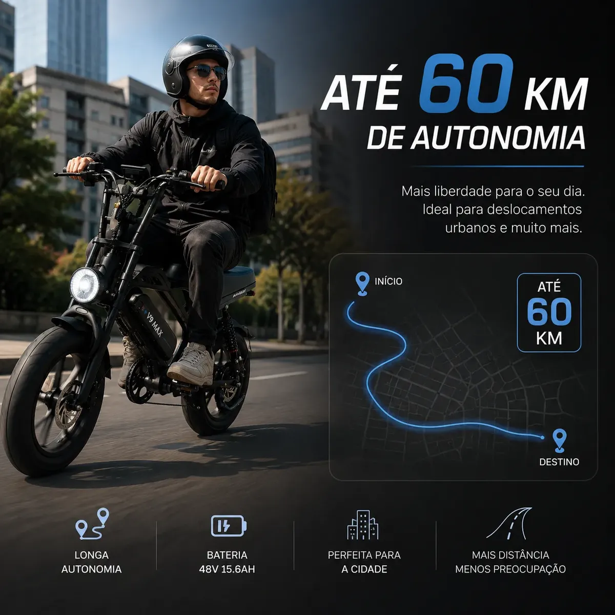 Bicicleta Bike Eletrica V9 Max 60km Autonomia Urbana 32km/h 5