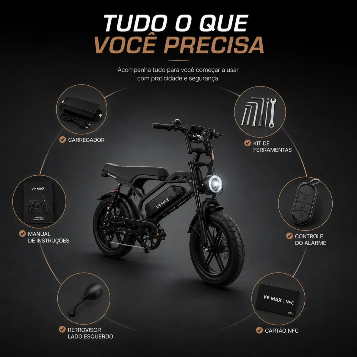 Bicicleta Bike Eletrica V9 Max 60km Autonomia Urbana 32km/h 2