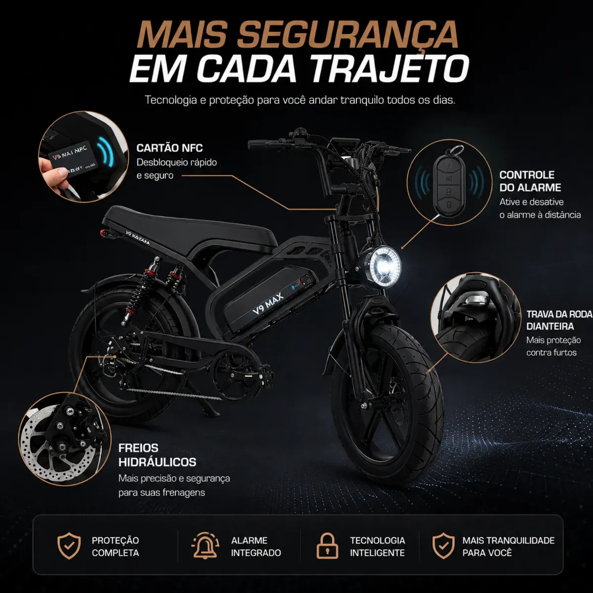Bicicleta Bike Eletrica V9 Max 60km Autonomia Urbana 32km/h 3
