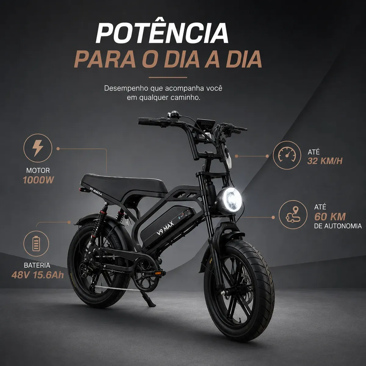 Bicicleta Bike Eletrica V9 Max 60km Autonomia Urbana 32km/h 6